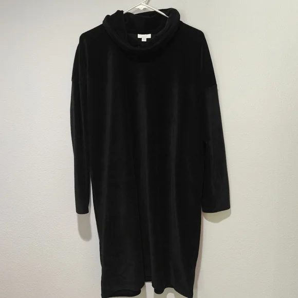 Pure Jill Velour Midi Dress Large Cowl Neck 3/4 Sleeve Soft Boxy Whimsigoth - Picture 2 of 6